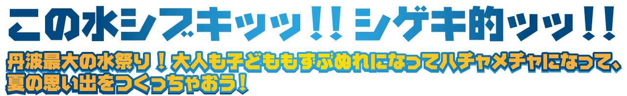 この水シブキッッ!!シゲキ的ッッ!!丹波最大の水祭り!大人も子供もずぶぬれになってハチャメチャになって、夏の思い出をつくっちゃおう!
